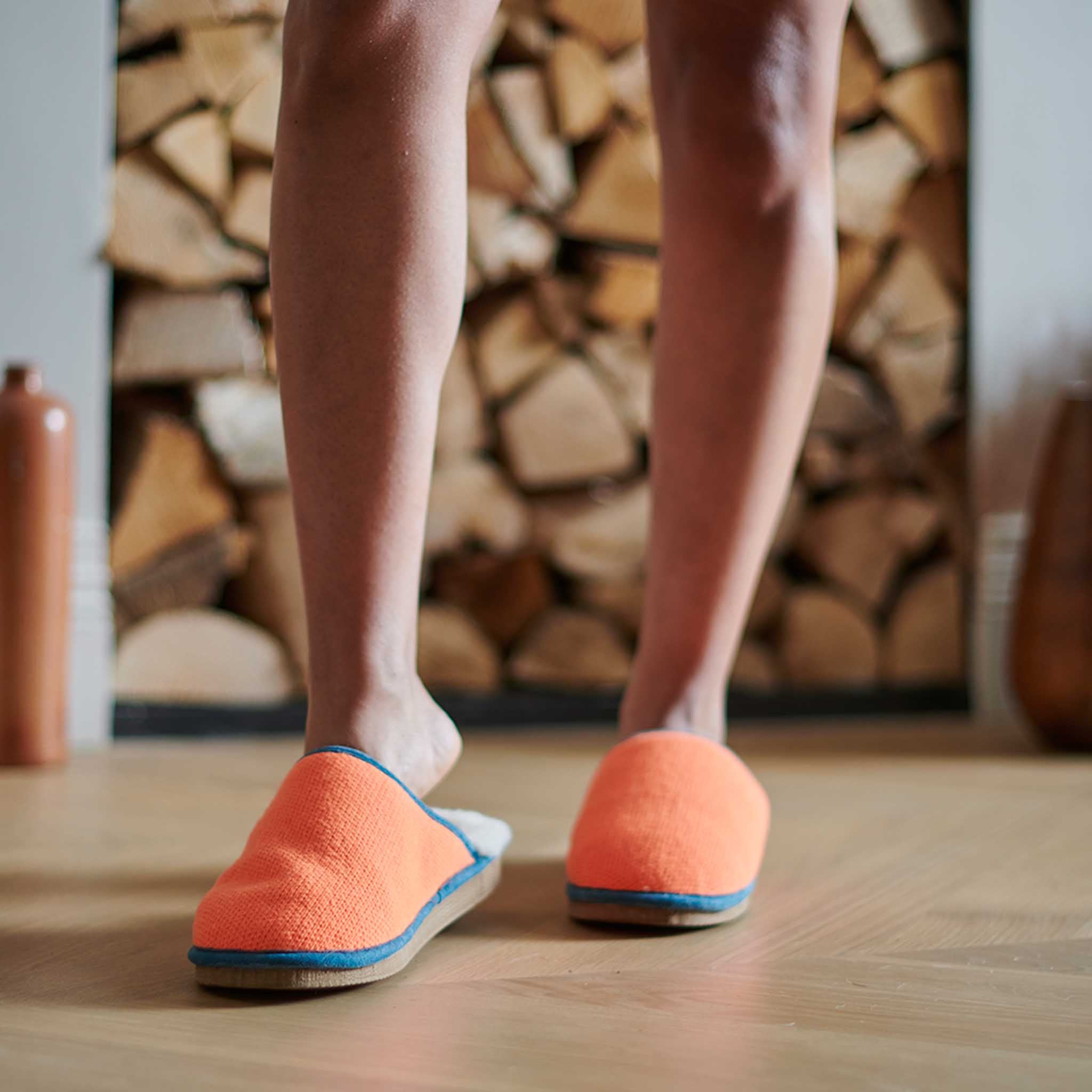 Neon Orange Lambswool & Sheepskin Slippers – Catherine Tough