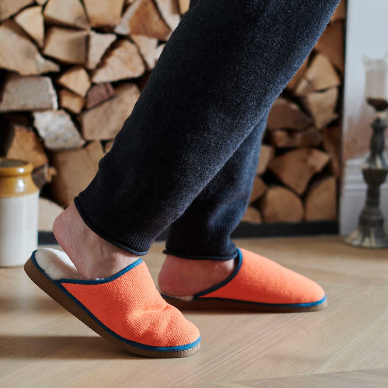 Neon Orange Lambswool Sheepskin Slippers