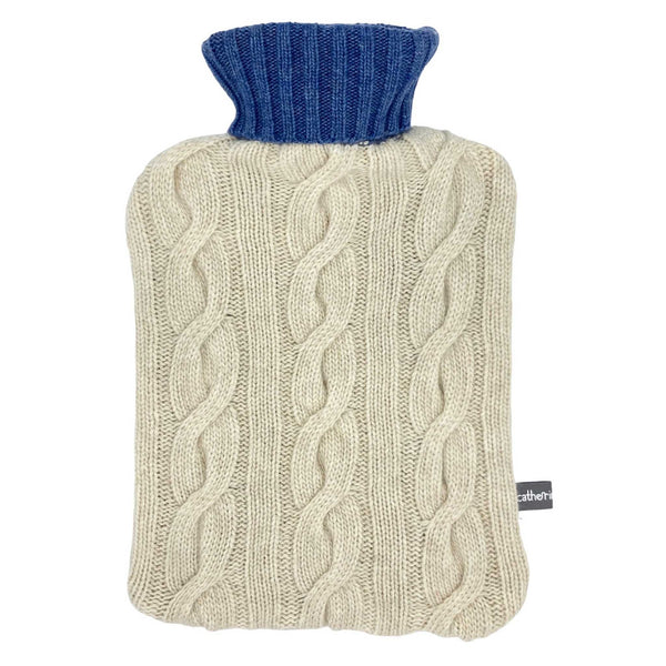 oatmeal and denim cable knit cashmere mix hot water bottle cover