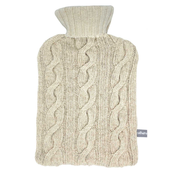 Lambswool Cable Knit Hot Water Bottle Cover - Oatmeal