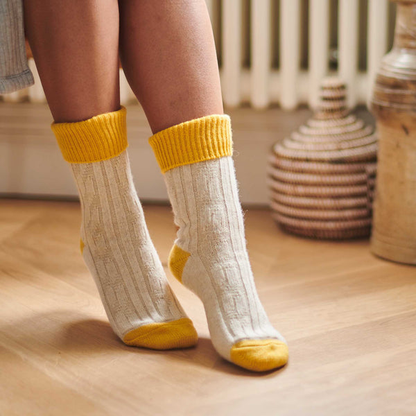 Oatmeal & Bright Yellow Cashmere Blend Slouch Socks