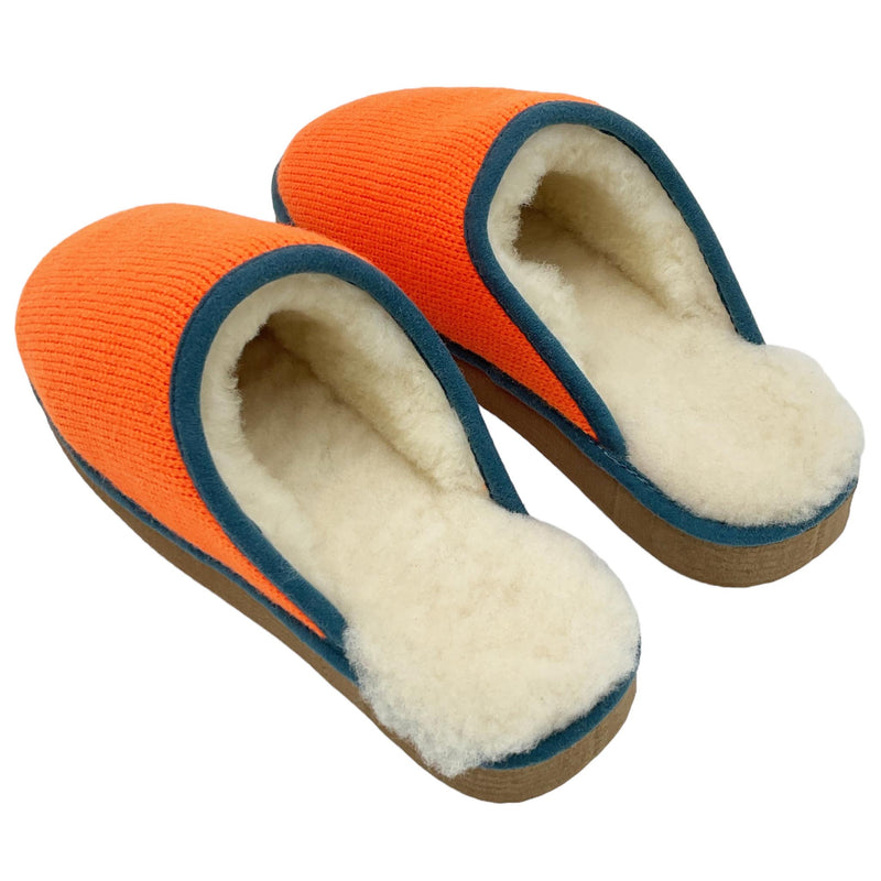 Neon Orange Lambswool Sheepskin Slippers