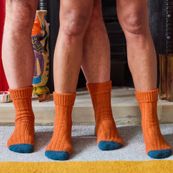 Unisex Recycled Silk Blend Chunky Socks - Orange & Teal