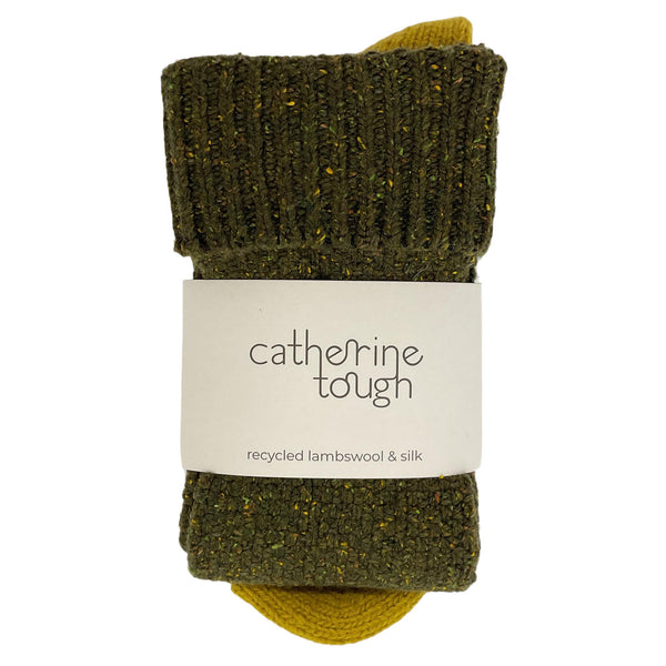 Unisex Dark Green & Lime Recycled Silk Blend Knee Socks