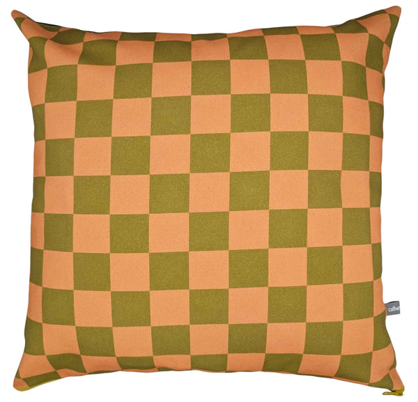 Peach Check Cotton Print Cushion