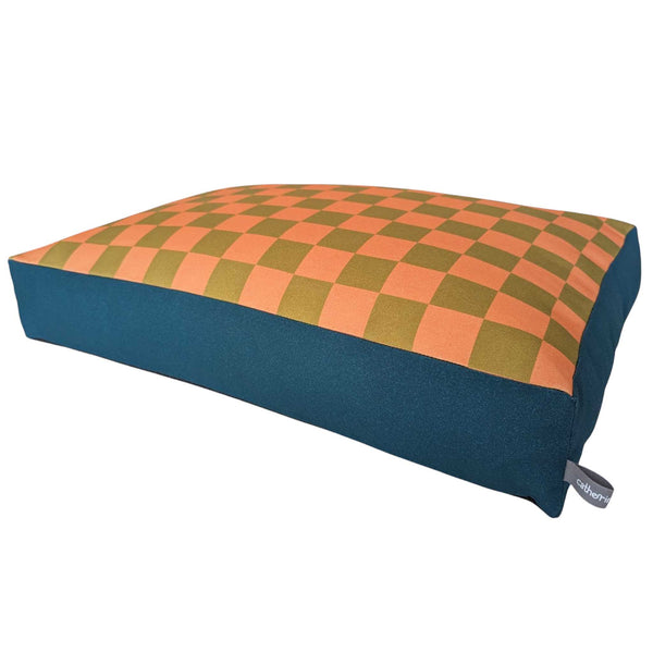 Dog Bed - Peach & Green Check Printed Cotton