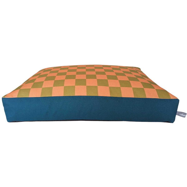 Dog Bed - Peach & Green Check Printed Cotton