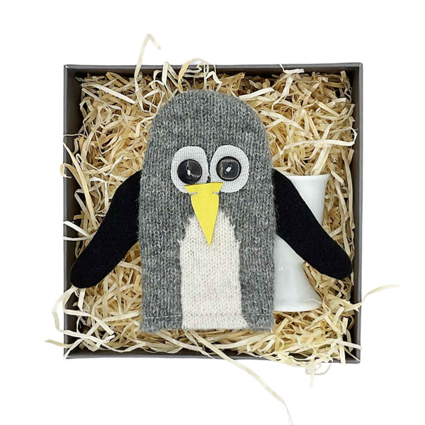 Grey Penguin Egg Cosy Set