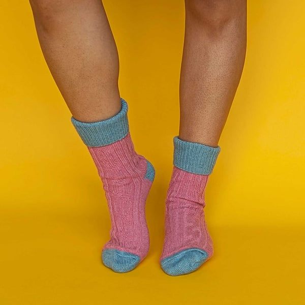 Dusky Pink & Jade Cashmere Blend Slouch Socks