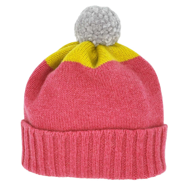 Kids' Pink & Electric Yellow Tipped Lambswool Bobble Hat