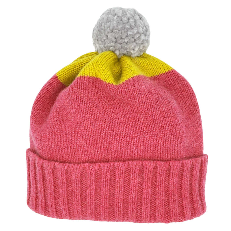 Kids' Pink & Electric Yellow Tipped Lambswool Bobble Hat