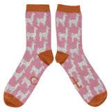 Ladies Dusky Pink Llama Lambswool Ankle Socks
