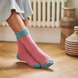 Dusky Pink & Jade Cashmere Blend Slouch Socks
