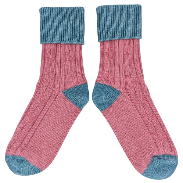 Dusky Pink & Jade Cashmere Blend Slouch Socks