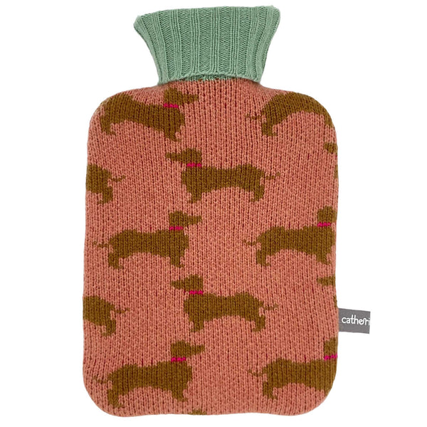 pink sausge dog mini hot water bottle set