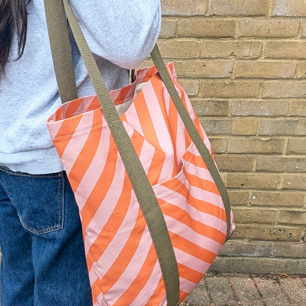Orange Stripe Cotton Tote Shopper Bag