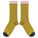 Women's Yellow & Pink Pinstripe Organic Cotton Ankle Socks