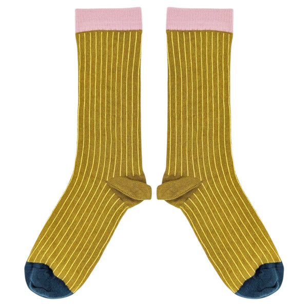 Women's Yellow & Pink Pinstripe Organic Cotton Ankle Socks