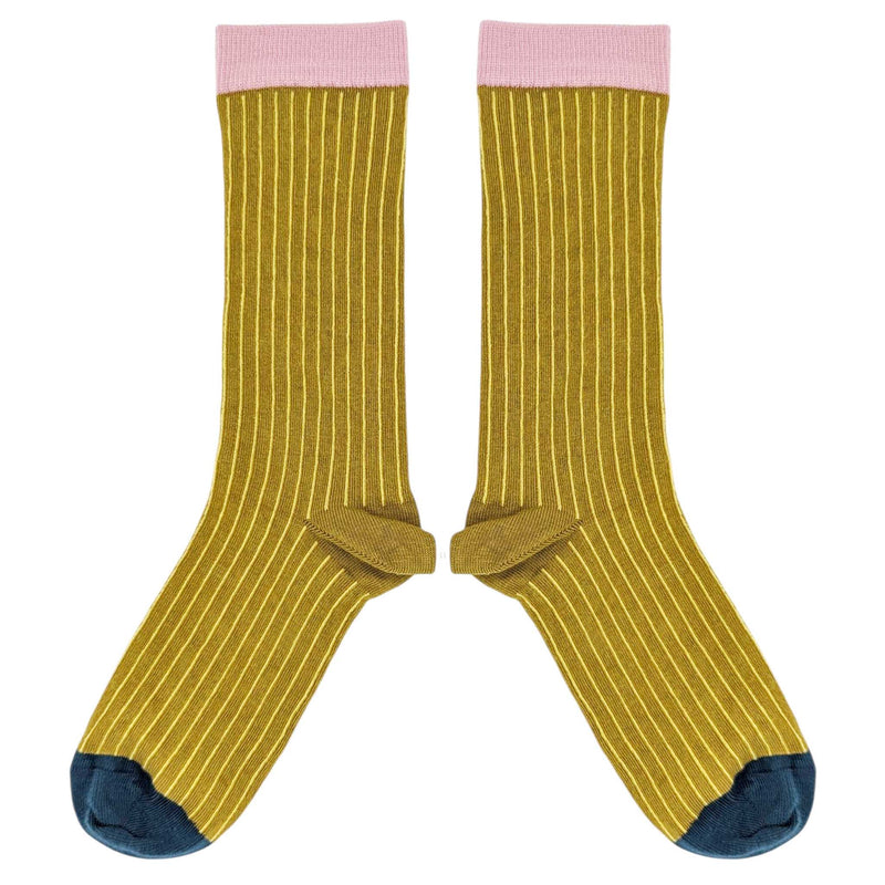 Women's Yellow & Pink Pinstripe Organic Cotton Ankle Socks