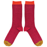 Men's Red & Aubergine Pinstripe Organic Cotton Ankle Socks