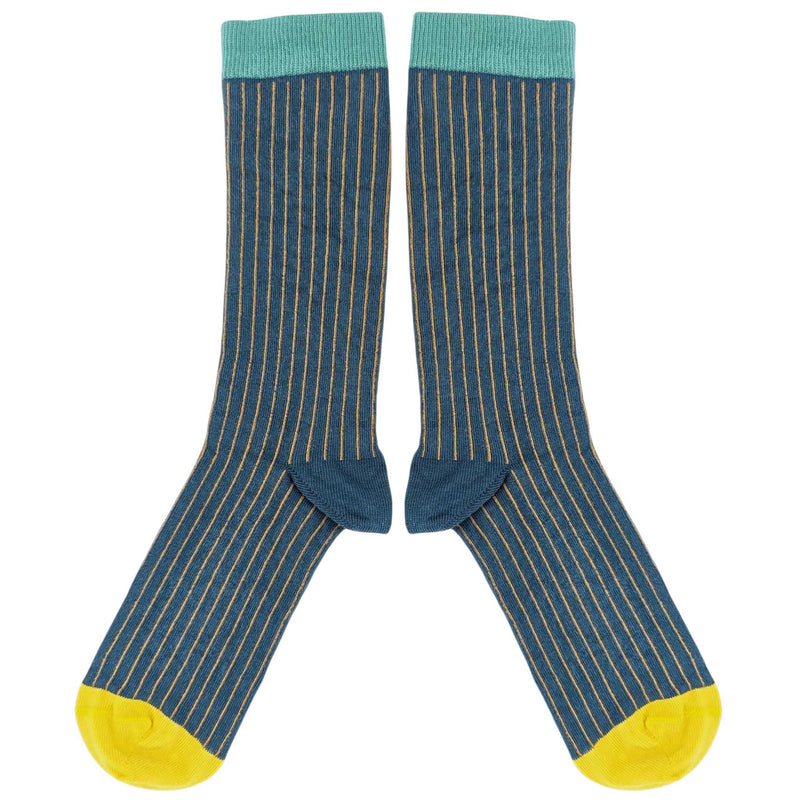 Men's Teal & Ginger Pinstripe Organic Cotton Ankle Socks