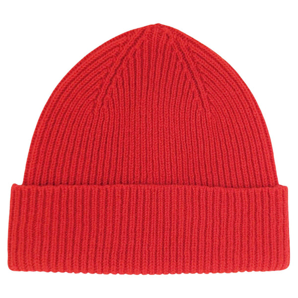 Scarlet Ribbed Lambswool Unisex Beanie
