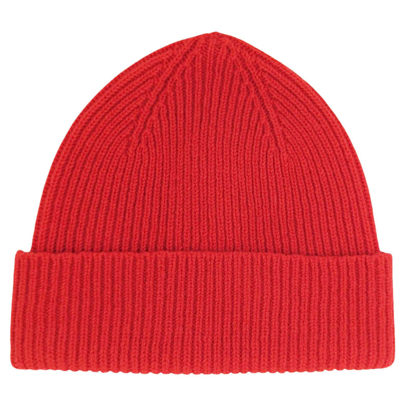 Scarlet Ribbed Lambswool Unisex Beanie