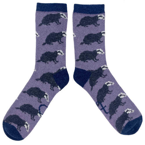 Men's Soft Lambswool Ankle Socks - Purple Badgers