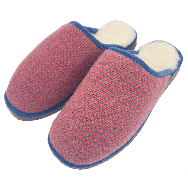 pink stripe lambswool & sheepkin lined slippers