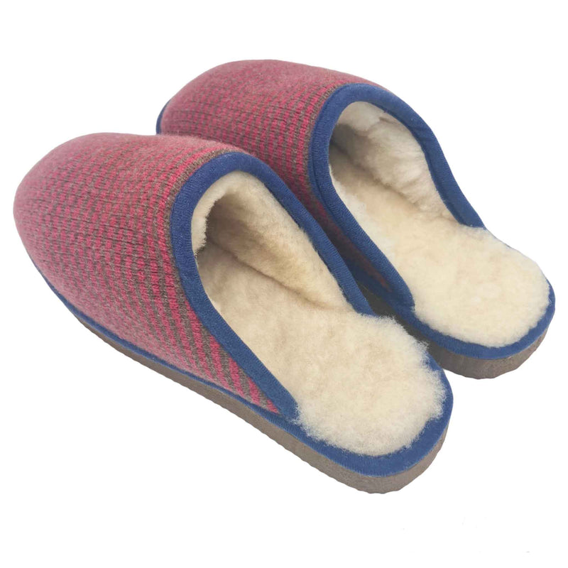 pink stripe lambswool & sheepkin lined slippers