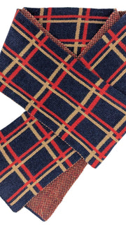 Narrow Lambswool Scarf - Navy & Red Grid Pattern