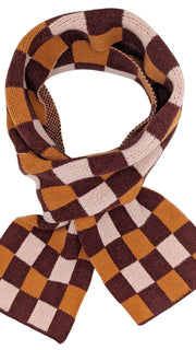 Narrow Lambswool Scarf - Rust & Apricot Check Pattern by Catherine Tough 