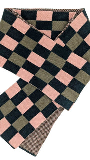 Narrow Lambswool Scarf - Pink & Green Check Pattern by Catherine Tough