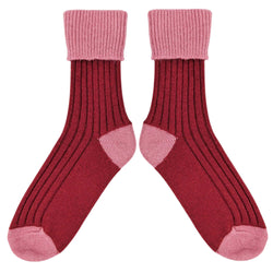 Red & Dusky Pink Cashmere Blend Slouch Socks