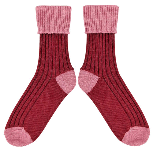 Women's Soft Cashmere Blend Slouch Socks - Red & Dusky Pink