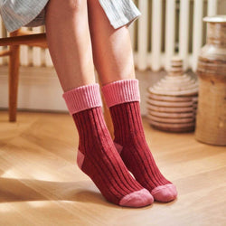 Red & Dusky Pink Cashmere Blend Slouch Socks