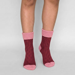 Red & Dusky Pink Cashmere Blend Slouch Socks