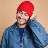 Lambswool Ribbed Beanie - Scarlet Red