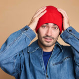 Lambswool Ribbed Beanie - Scarlet Red