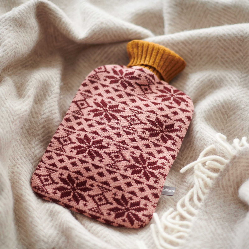 Lambswool Hot Water Bottle Cover - Plum Fair Isle
