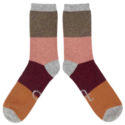 Men's Soft Lambswool Ankle Socks - Red & Pink Block Stripes