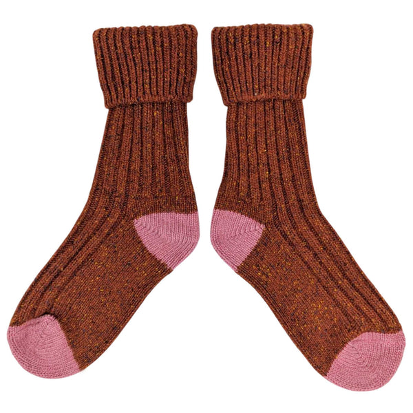 Unisex Rust & Pink Recycled Silk Blend Chunky Socks
