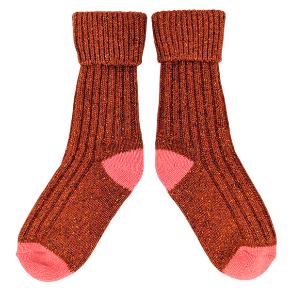 Unisex Rust & Pink Recycled Silk Blend Chunky Socks