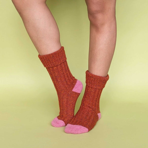 Unisex Rust & Pink Recycled Silk Blend Chunky Socks