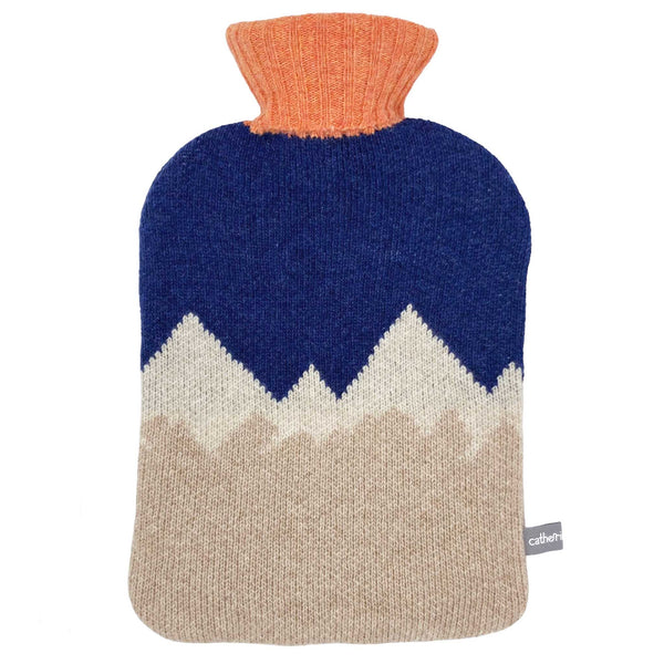 100% lambswool  hot water bottle cover with a mountain design