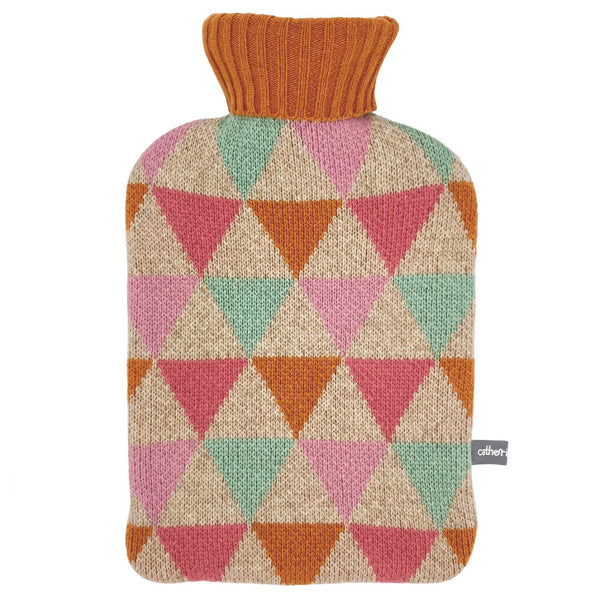 100% lambswool hot water bottle cover with a triangle pattern
