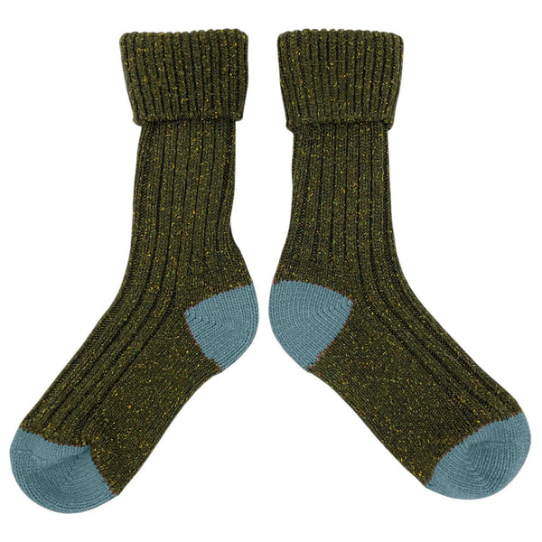Unisex Dark Green & Jade  Recycled Silk Blend Chunky Socks