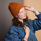 Lambswool Ribbed Beanie - Rust Orange