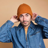 Lambswool Ribbed Beanie - Rust Orange