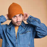 Lambswool Ribbed Beanie - Rust Orange